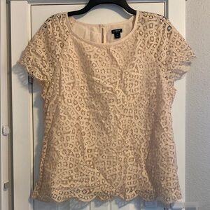 J. Crew Cream Boxy Embellished Blouse Short Sleeve
